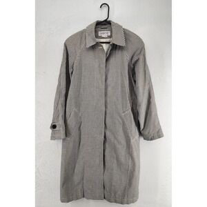 Panache Women M Black White Gingham Check Trench Coat Retro 90s Minimalist Chic